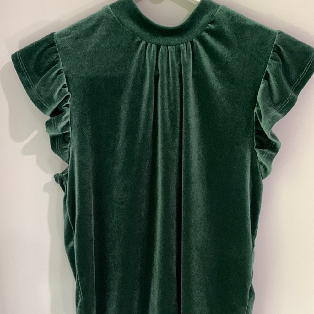 Pink Rose Evergreen Ruffled Cap Sleeve Blouse
